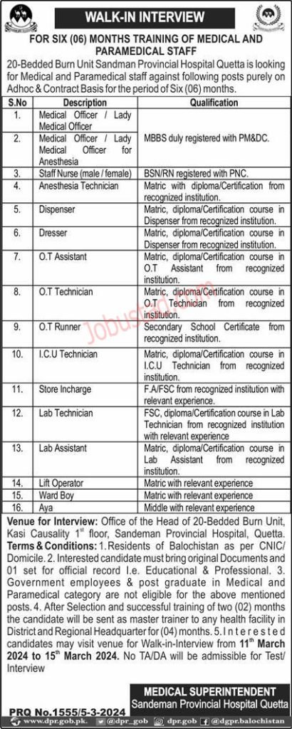 Latest Medical Staff Jobs in Quetta 