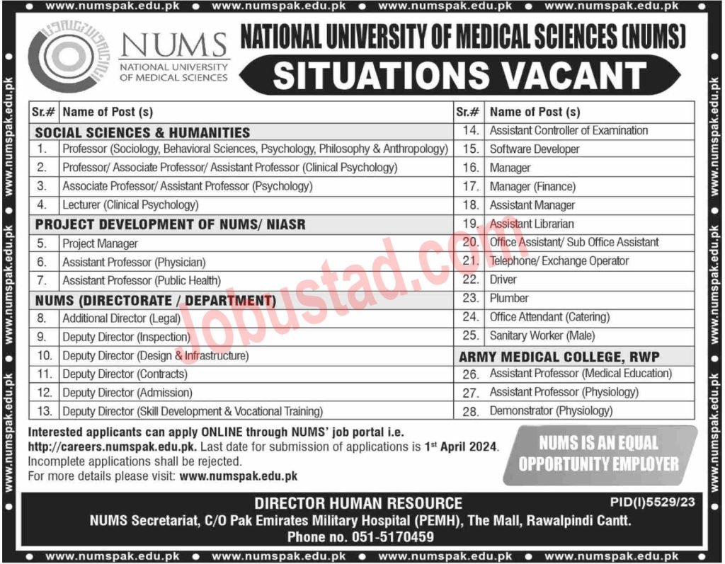 New NUMS Jobs in Rawalpindi
