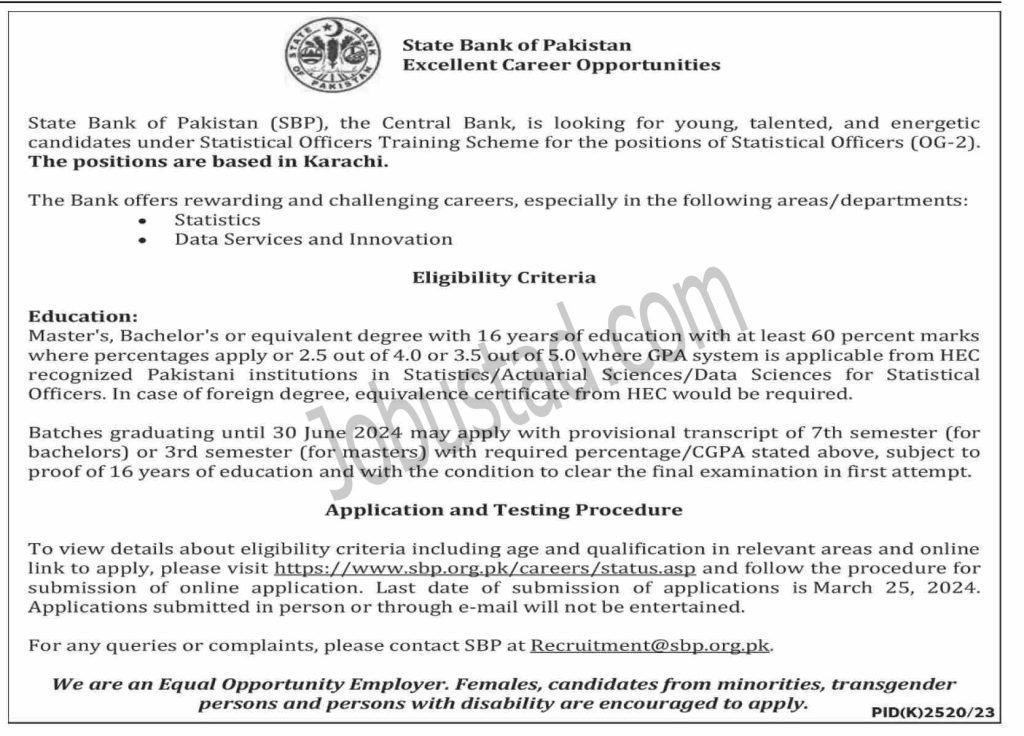 New State Bank of Pakistan SBP Jobs in Karachi 