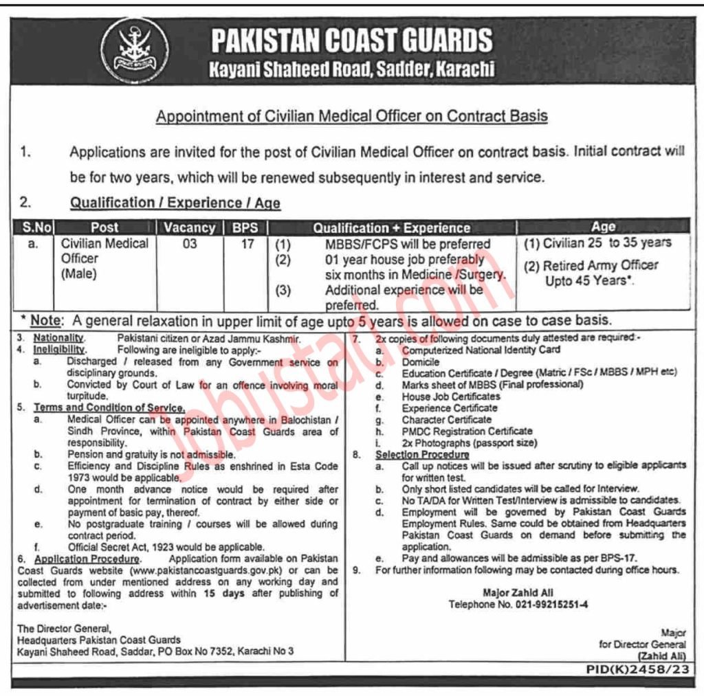 Pakistan Coast Guard Jobs