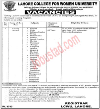 Latest LCWU Jobs May 2024