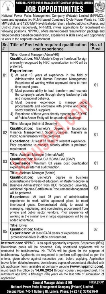 Latest NPPMCL Jobs in Lahore May 2024