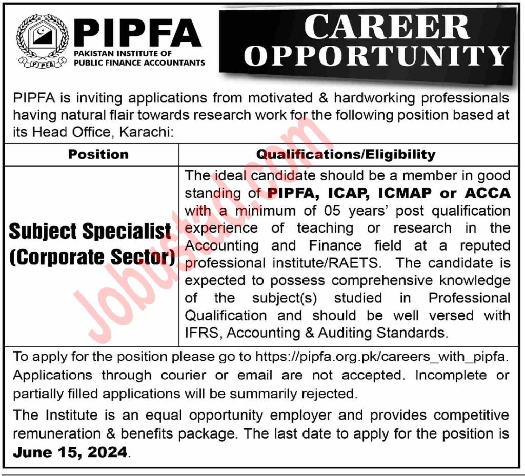 Latest PIPFA Jobs in Karachi May 2024