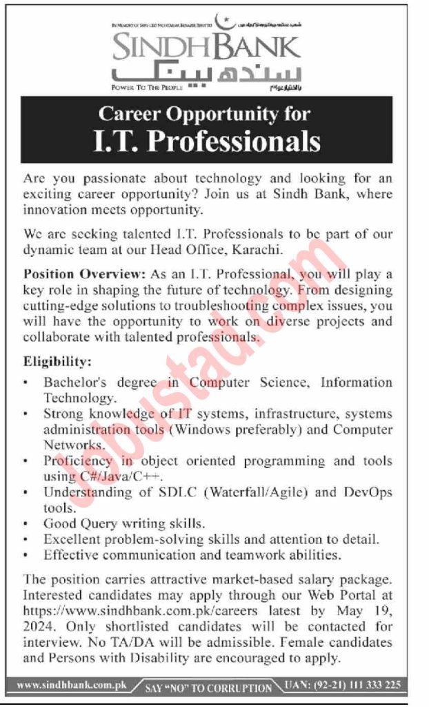 Latest Sindh Bank Jobs in Karachi May 2024 