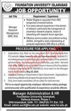 Latest Managers Jobs in Foundation University May 2024 