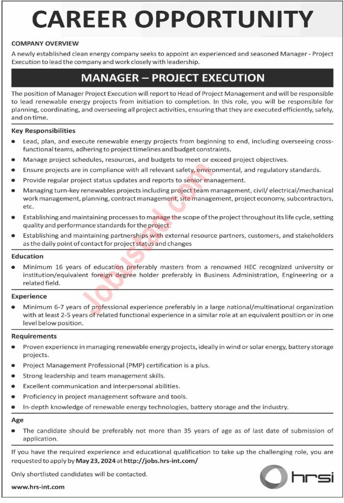 New Managers Jobs in HRSI Company May 2024