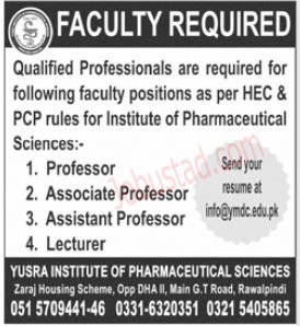 New Yusra Institute of Pharmaceutical Sciences Jobs in Rawalpindi June 2024 