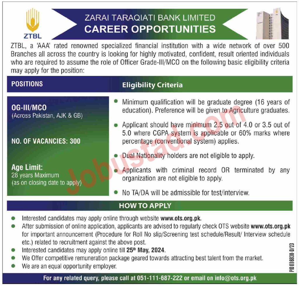 Today  Zarai Taraqiati Bank Limited ZTBL Jobs in Islamabad May 2024 