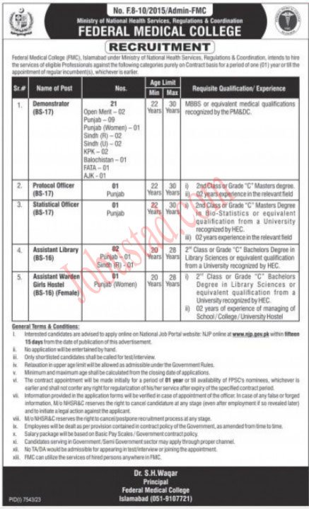 Latest Federal Medical College Jobs in Islamabad June 2024