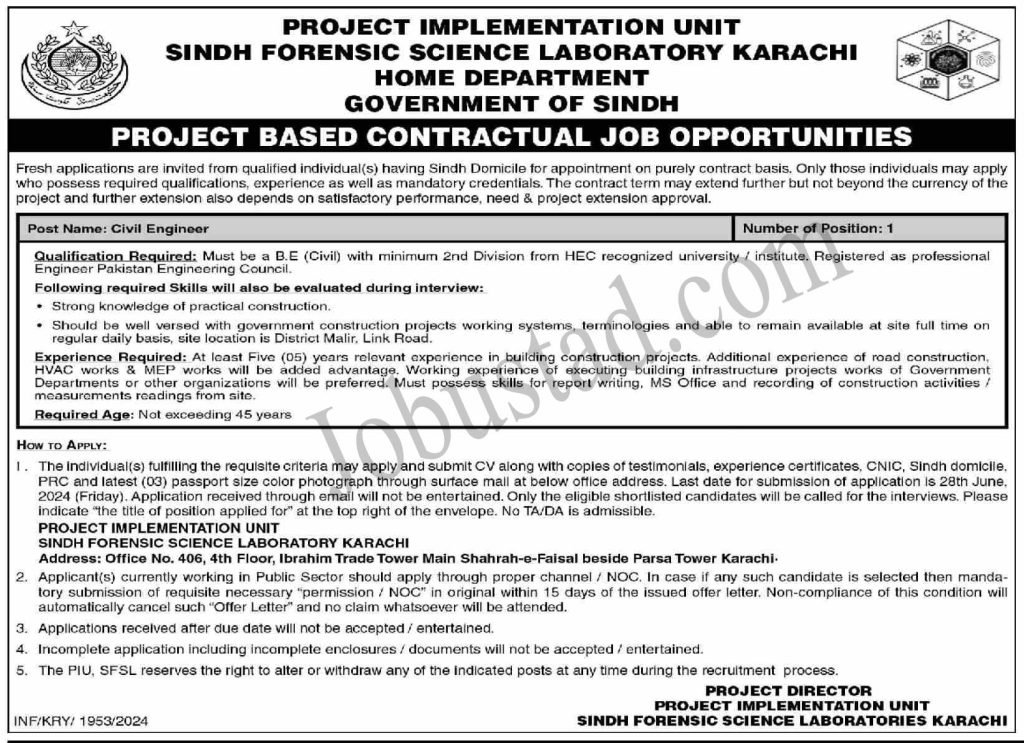 New Home Department Sindh Jobs in Karachi June 2024 