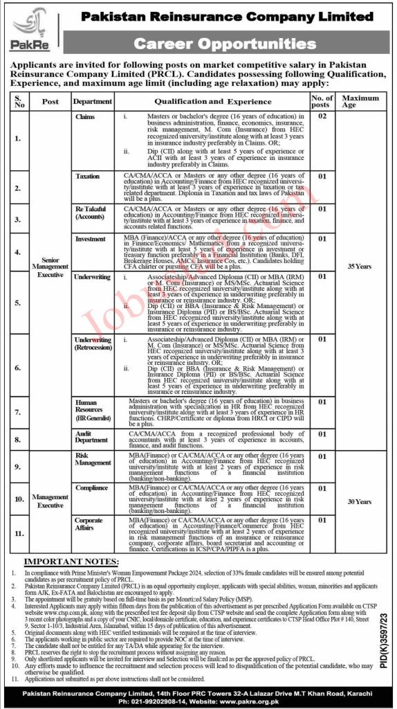 New PRCL Jobs in Karachi June 2024