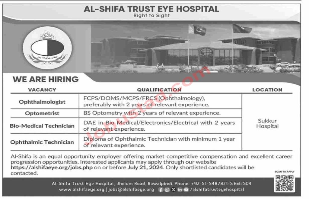 New Al Shifa Trust Eye Hospital Jobs in Rawalpindi July 2024