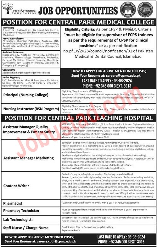 Latest Health & Education Foundation Jobs in Lahore August 2024 