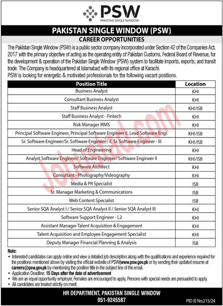 Latest PSW Jobs in Karachi July 2024
