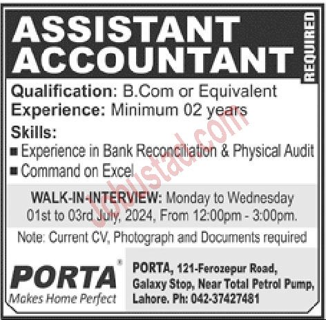 New Assistat Accountant Jobs in Lahore July 2024