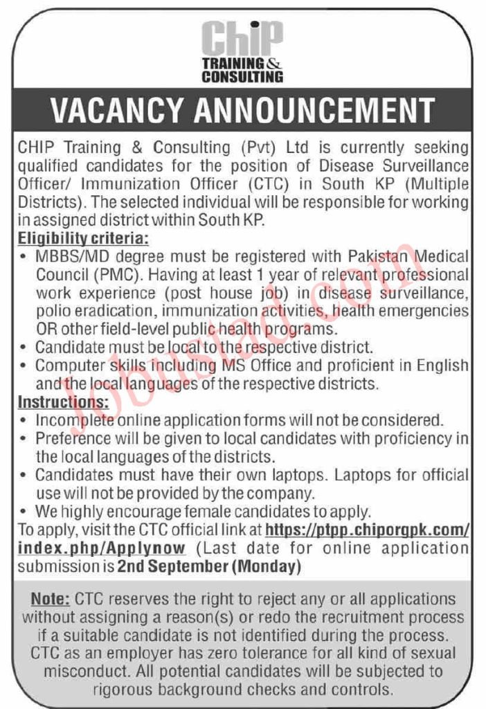 Chip Training & Consulting Ltd Jobs in Peshawar September 2024