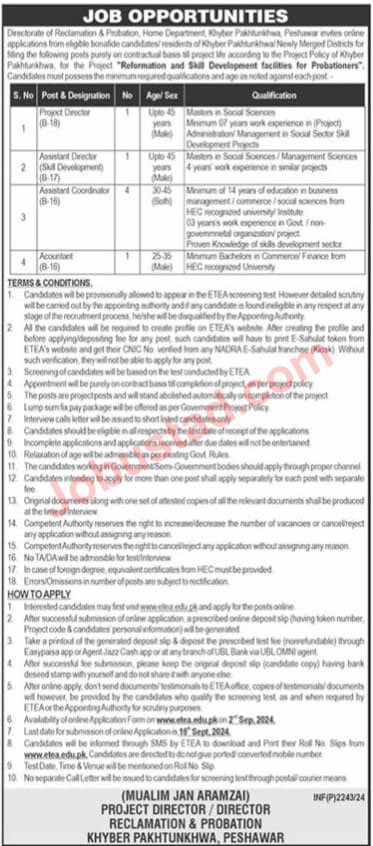 Latest Home Department KPK Jobs in Peshawar September 2024