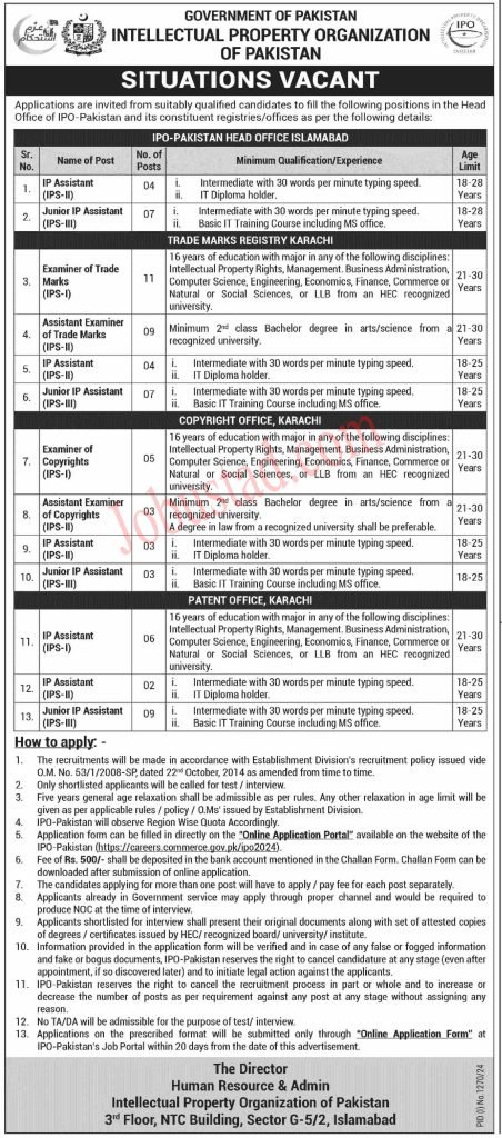Latest Intellectual Properity Organization of Pakistan Jobs in Islamabad August 2024 