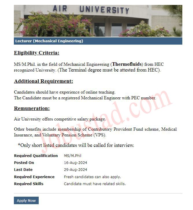 Today Lecturers Jobs in Islamabad August 2024