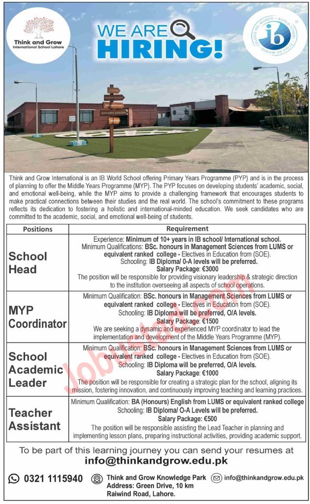 New Teachers Jobs in Lahore August 2024