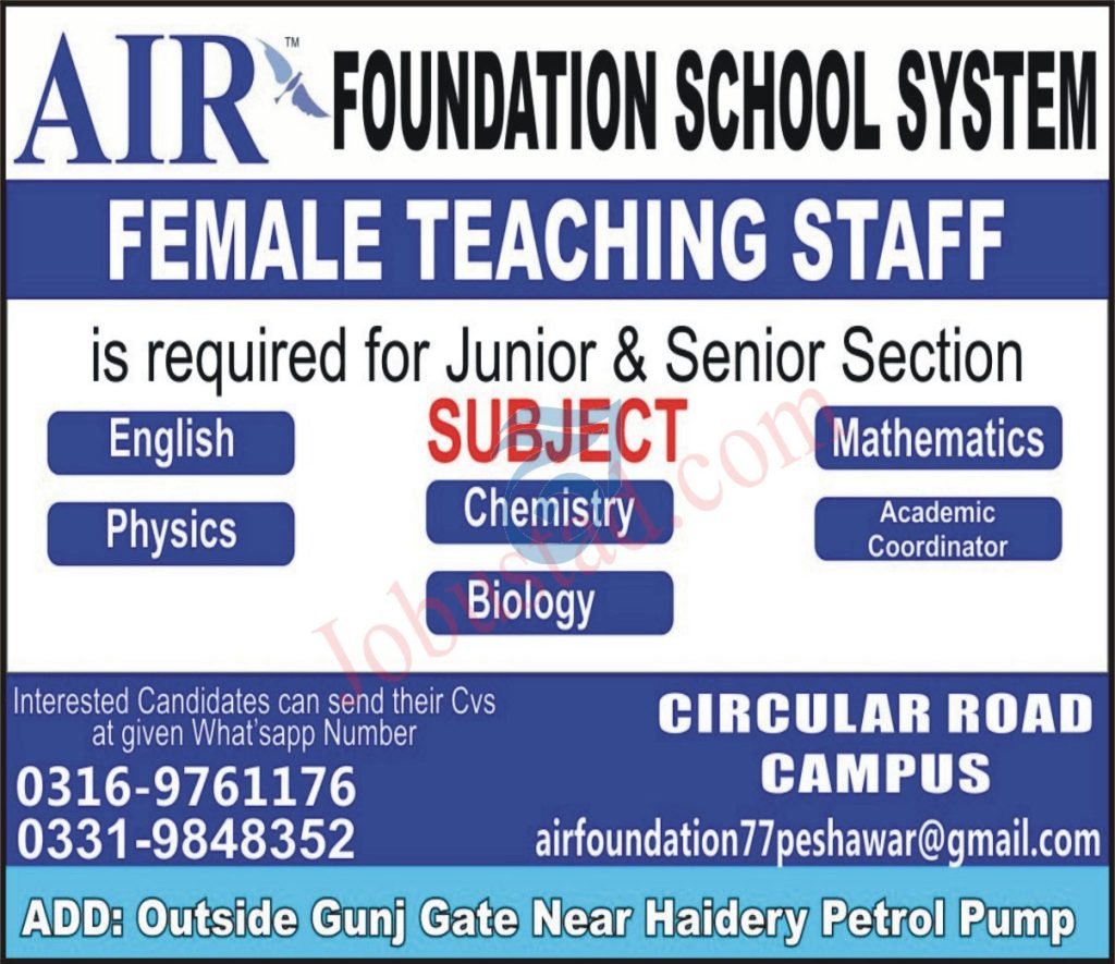 Air Foundation School system Jobs in Peshawar September 2024 