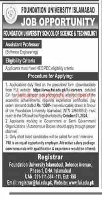 Foundation University FUI Jobs in Islamabad September 2024