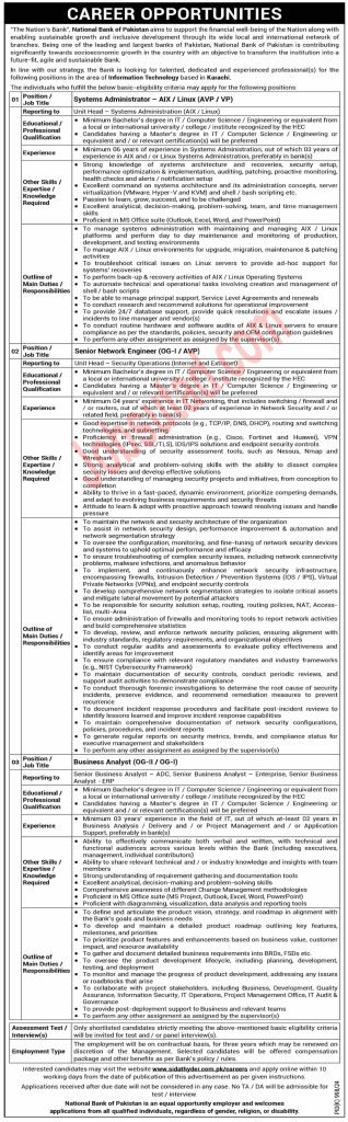 Latest National Bank of Pakistan Jobs in Karachi October 2024