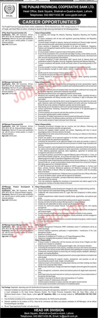 Latest Punjab Provincial Cooperative Bank Jobs in Lahore September 2024 