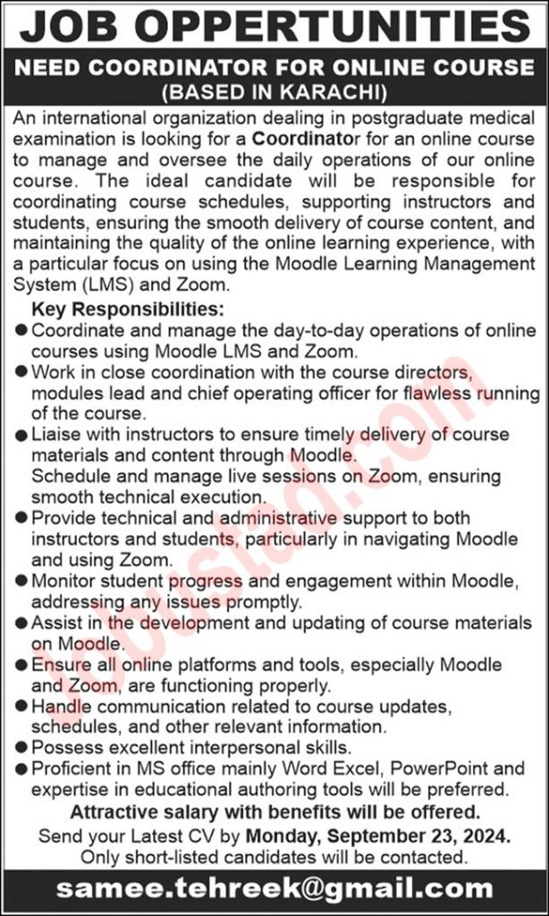 New Coordinator Jobs in Karachi September 2024