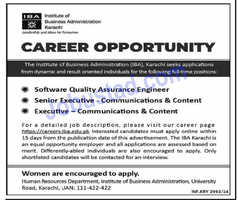 New Institute of Business Administration IBA Vacancies in Karachi September 2024 