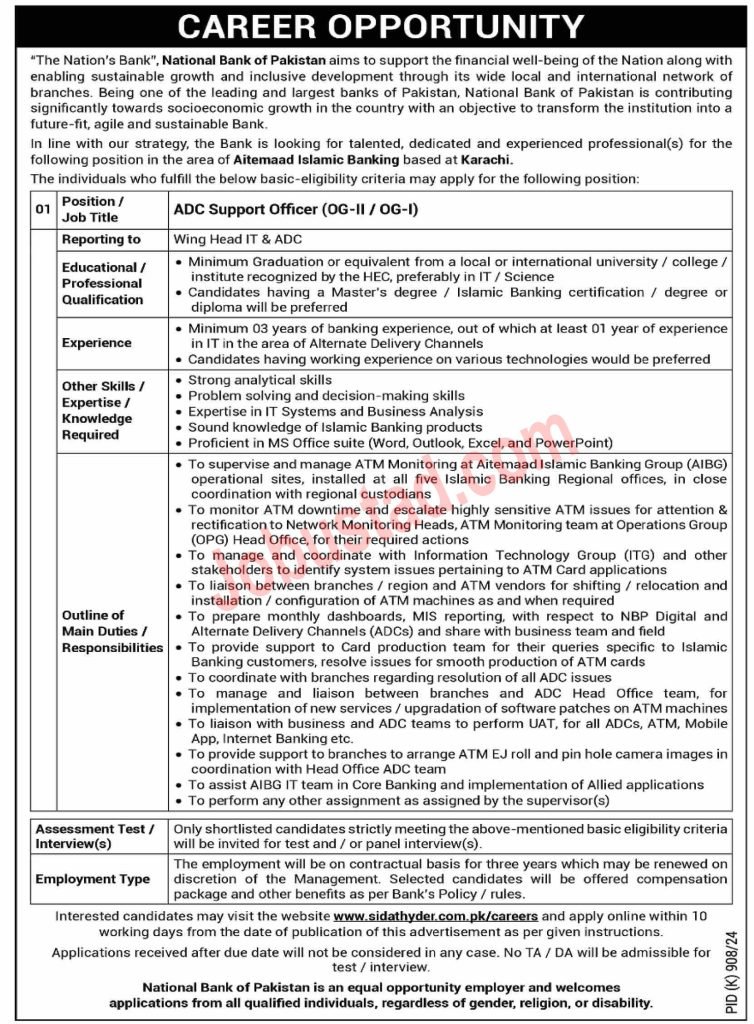 New National Bank Jobs in Karachi September 2024