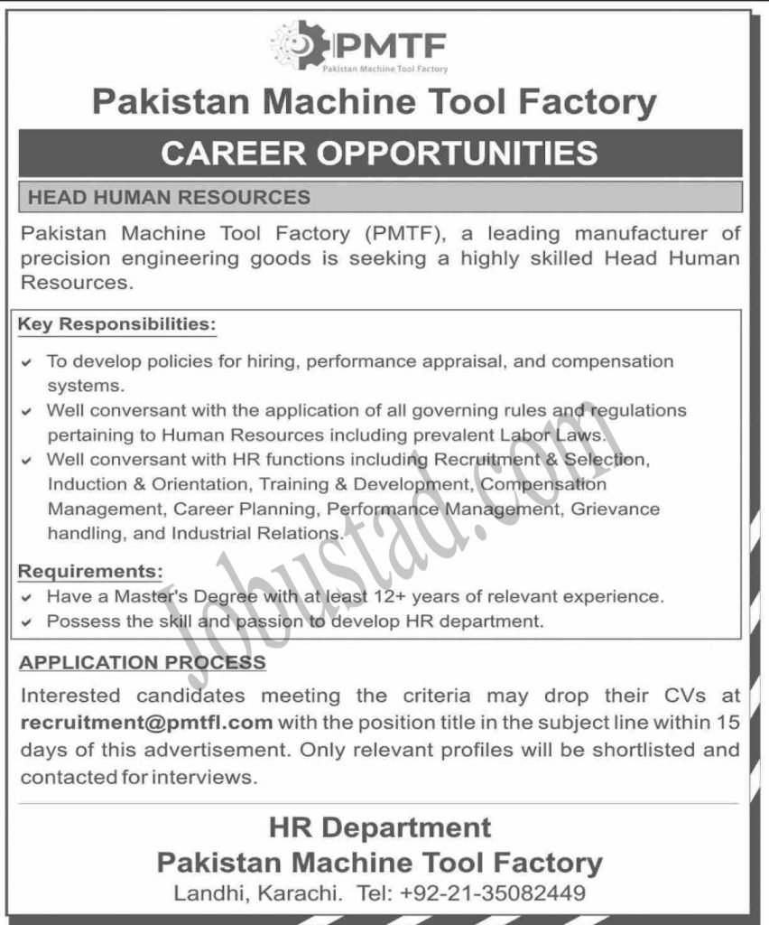 New Pakistan Machine Tool Factory PMTF Jobs in Karachi November 2024