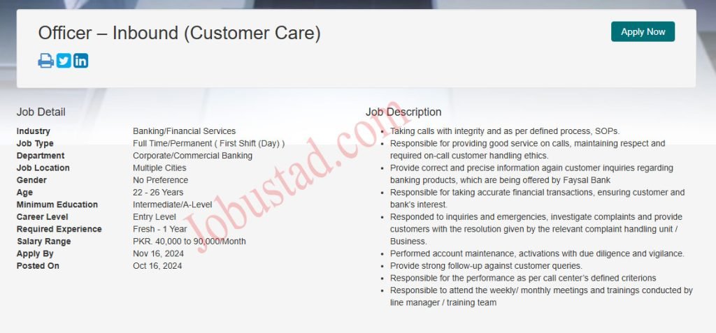 Latest Faysal Bank Jobs in pakistan November 2024