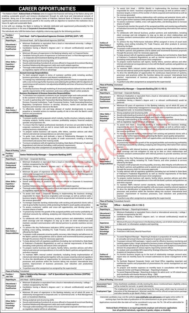 Latest National Bank Jobs in Pakistan November 2024