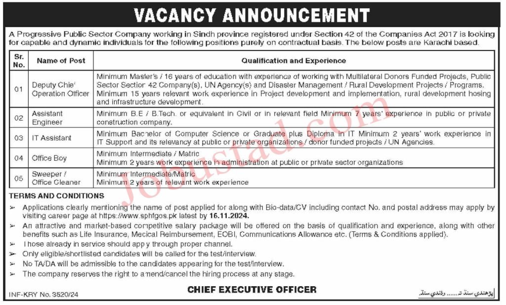 Latest Public Sector Company Jobs in Karachi November 2024