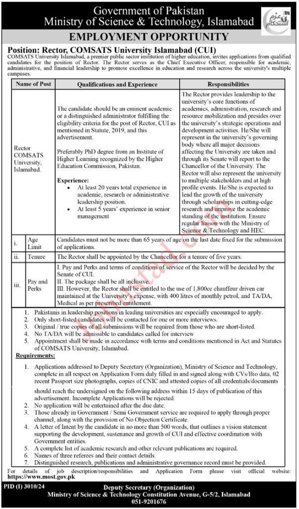 Ministry of Science and Technology Jobs 2024