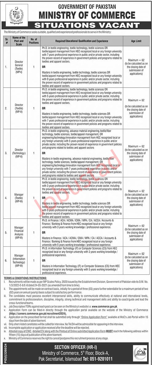 New Ministry of Commerce Jobs in Pakistan November 2024