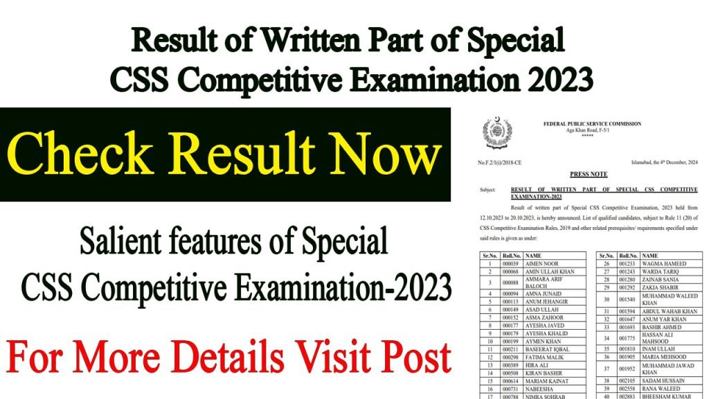 FPSC Announce Result of Written Part of Special CSS Competitive Examination 2023