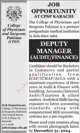 College of Physicians and Surgeons Pakistan Jobs in Karachi December 2024