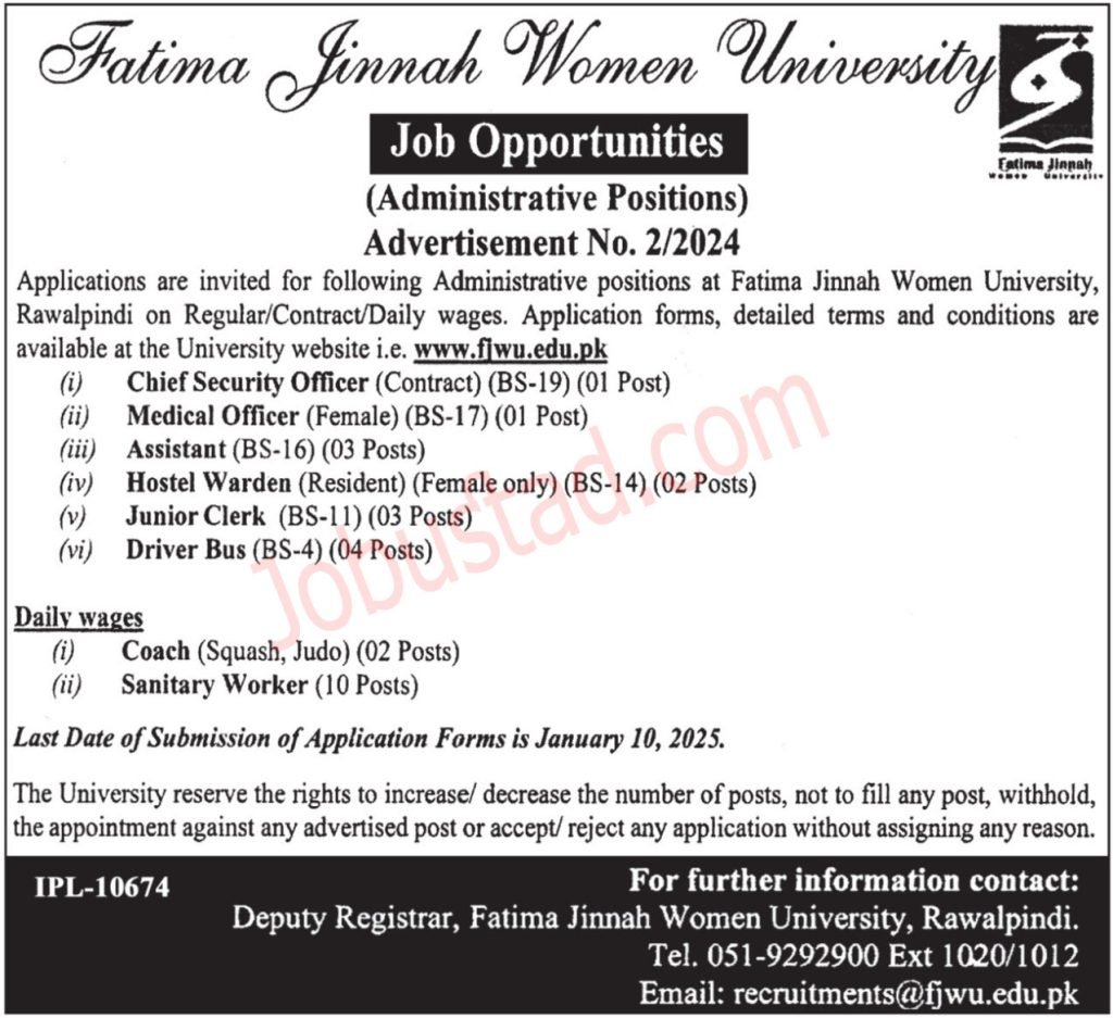Latest FJWU Jobs in Rawalpindi December 2024 