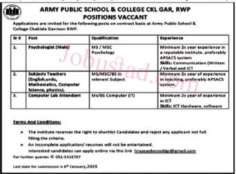 Jobs In APS & College Rawalpindi January 2025