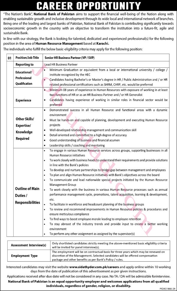 Latest Jobs In National Bank Of Pakistan December 2024
