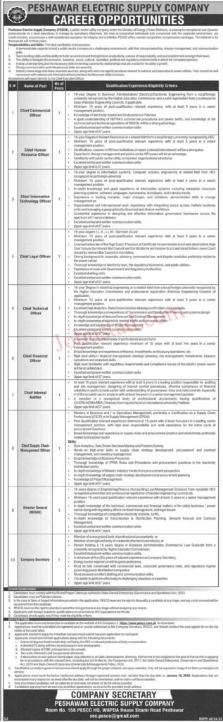 Latest Jobs In Peshawar Electric Supply Company January 2025 Advertisement