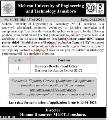 Mehran University of Engineering & Technology Jobs In Jamshoro January 2025 Advertisement