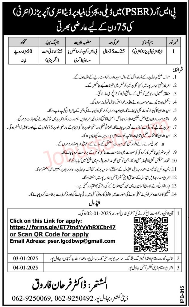 New Data Entry Operator Jobs in Bahawalpur January 2025