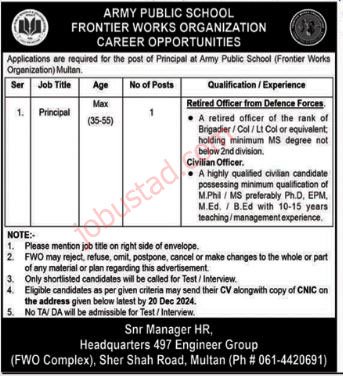 Principal Jobs in Multan 2024 Application Form