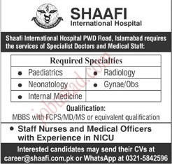 Shaafi International Hospital Jobs in Islamabad January 2025 