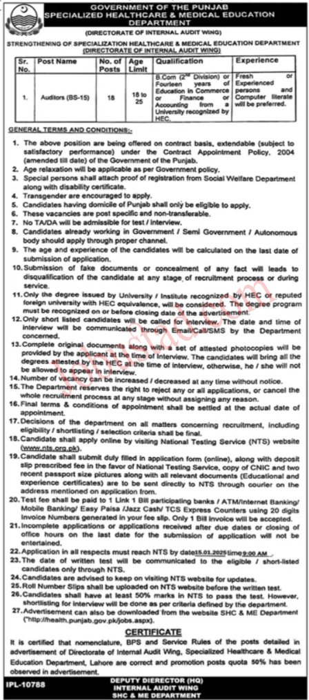 Specialized Healthcare & Medical Education Department Jobs In Punjab January 2025 Advertisement