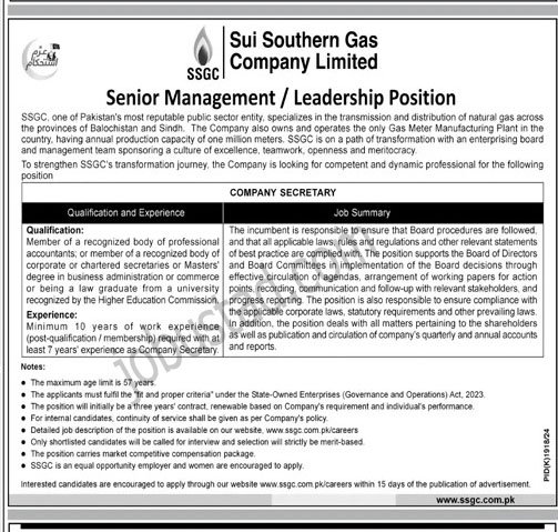Sui Southern Gas Company Jobs in Pakistan January 2025