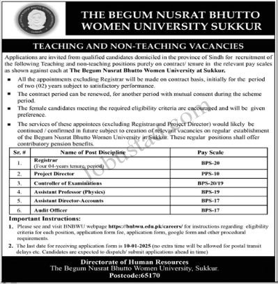 Teaching & Non Teaching Jobs In Sukkur January 2025 Advertisement